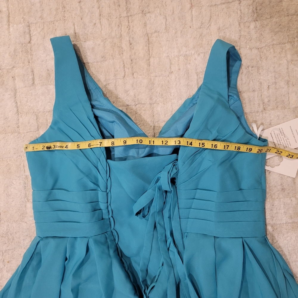 NWT MU XIANG CHEN Teal Chiffon Corseted Fit and Flare Short Dress Size 18 - Picture 10 of 16